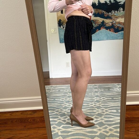 Francesca’s Wendy Lurex Black and Gold Drawstring Shorts Size XS - Picture 3 of 12